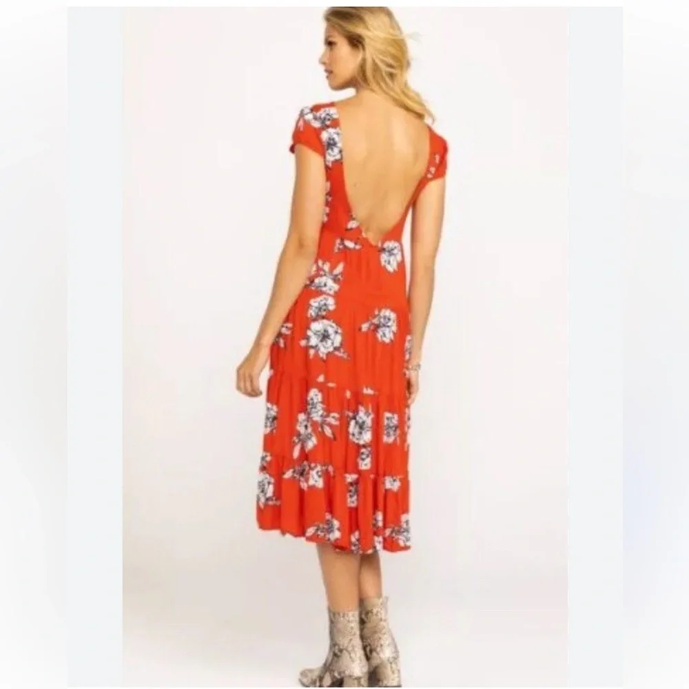Free People Red Rita Tiered Dress With Pockets. In EUC. Size XS